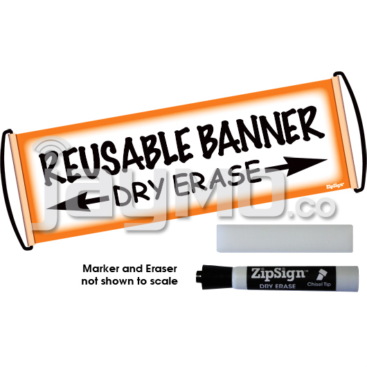 ZipSign Dry Erase Banner - Game Day Pack - Orange Border - #172 - Rolls Itself Up, Unrolls to 9.5” x 27”, Reusable, Portable, Fits In Your Pocket