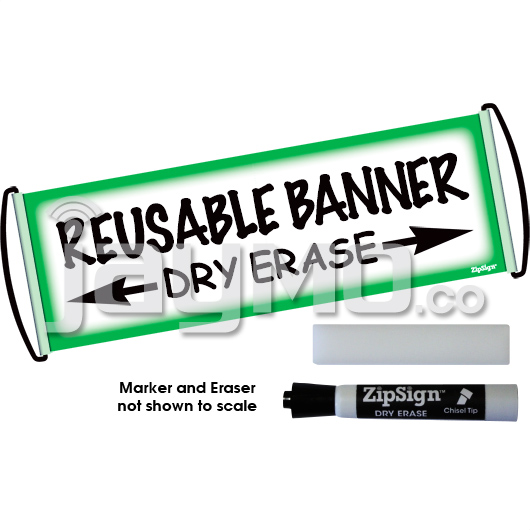 ZipSign Dry Erase Banner - Game Day Pack - Green Border - #174 - Rolls Itself Up, Unrolls to 9.5” x 27”, Reusable, Portable, Fits In Your Pocket