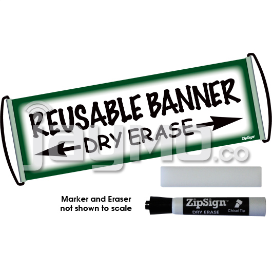 ZipSign Dry Erase Banner - Game Day Pack - Dark Green Border - #175 - Rolls Itself Up, Unrolls to 9.5” x 27”, Reusable, Portable, Fits In Your Pocket
