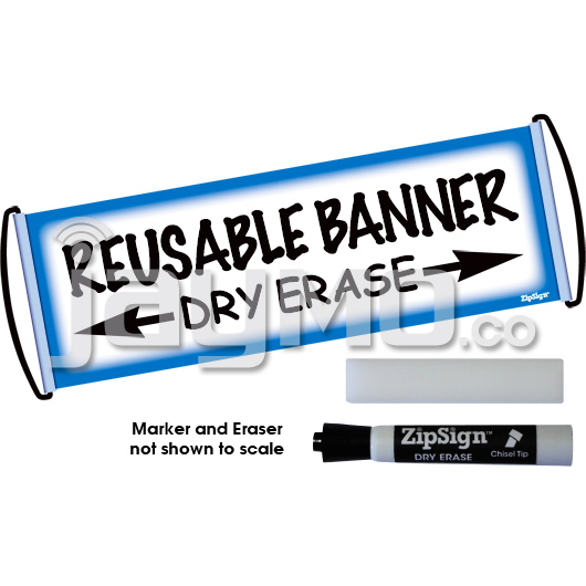 ZipSign Dry Erase Banner - Game Day Pack - Blue Border - #177 - Rolls Itself Up, Unrolls to 9.5” x 27”, Reusable, Portable, Fits In Your Pocket