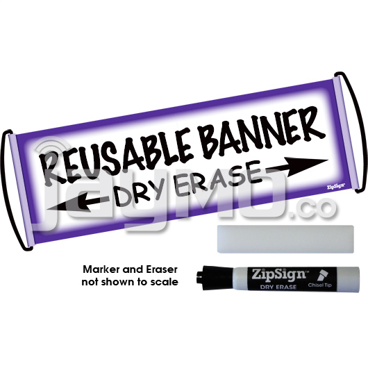 ZipSign Dry Erase Banner Game Day Pack - Purple Border - #179 - Rolls Itself Up, Unrolls to 9.5” x 27”, Reusable, Portable, Fits In Your Pocket